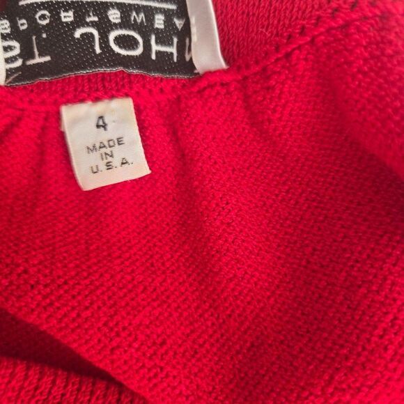 Vintage St John Santana Knit Skirt Sweater Set Womens 4 Red Gold Buttons - Picture 11 of 13